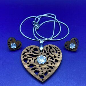 Heart pendant and earrings set with cubic zirconia CZ - perfect for Valentine's